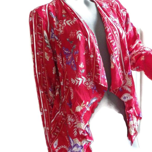 JAASE Jacket/ Top SMALL Australian Artist Print Red Floral Boho NWT - Picture 7 of 8